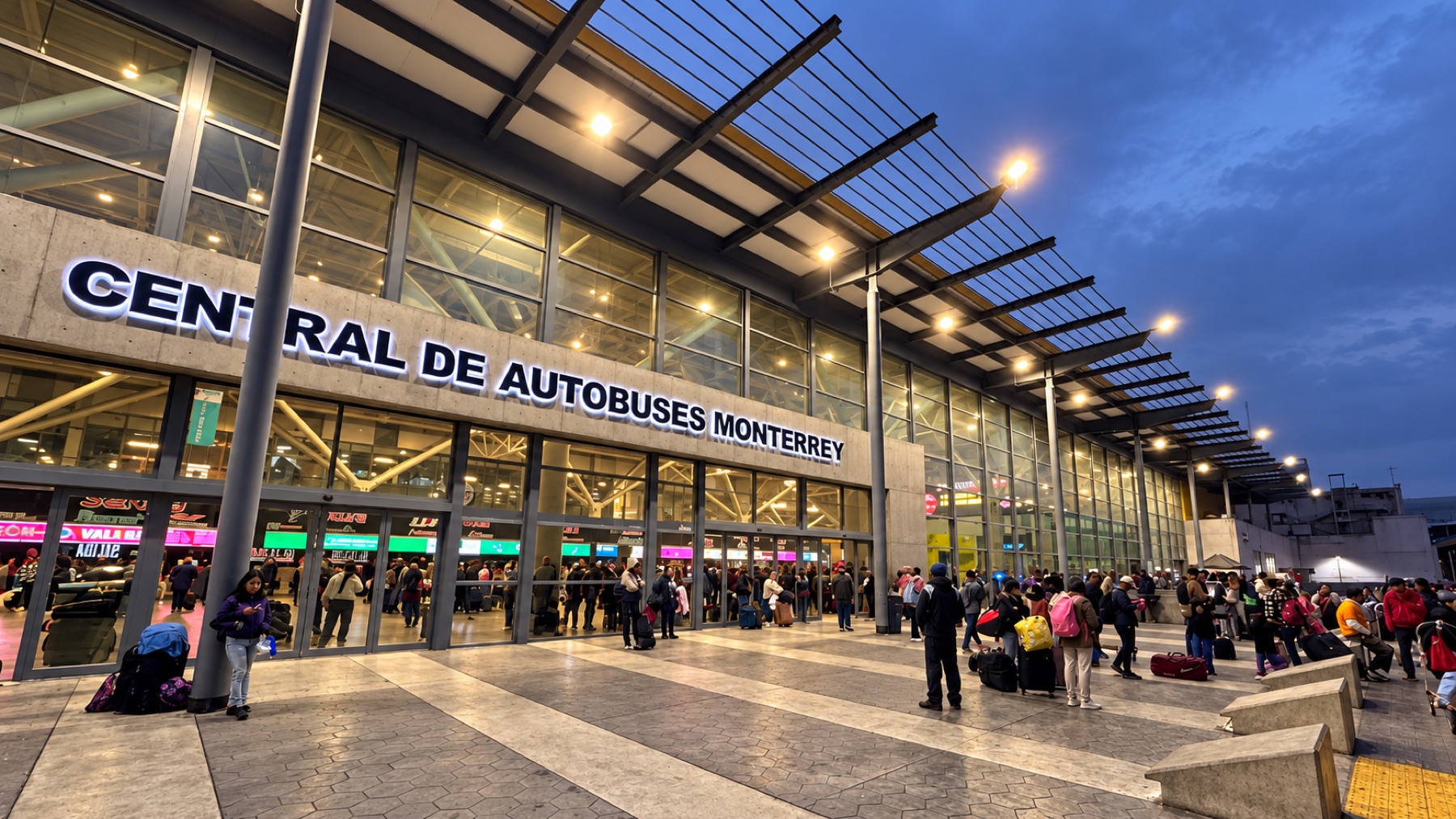Central de Autobuses de Monterrey al anochecer